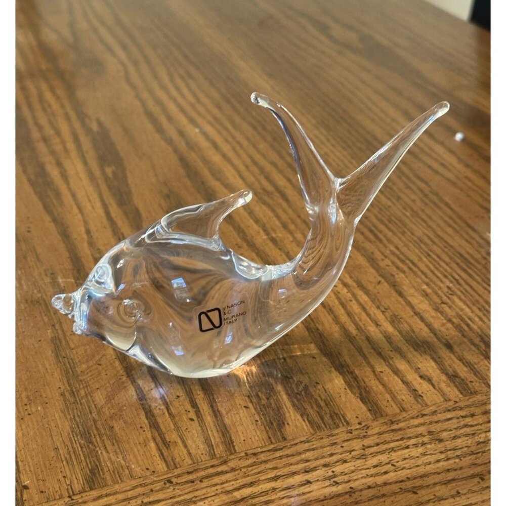 Vint. V Nason & C Murano Italy Clear Art Glass Fish Sculpture Figurine 5" x 7"
